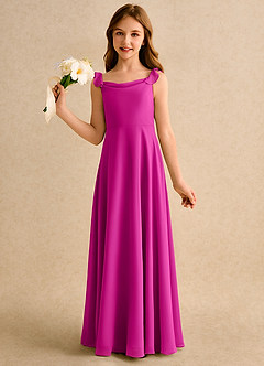 Azazie Puppy Girls Formal Abiti da Ragazza di Fiori Abito A-Line in Chiffon Plissettato Fucsia image3