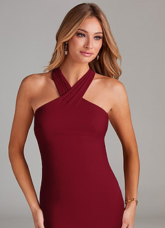 Azazie Doretta Bridesmaid Dresses Burgundy Mermaid Pleated Chiffon Dress image5