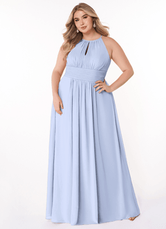 Azazie Bonnie Bridesmaid Dresses Ice A-Line Keyhole Ruched Chiffon Dress image6