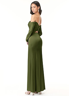 Azazie Hallie Bridesmaid Dresses Olive Sheath Off-The-Shoulder Long Sleeve Stretch Satin Convertible Dress image6