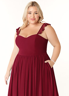Azazie Metz Bridesmaid Dresses Burgundy A-Line Sweetheart Ruched Chiffon Dress image11