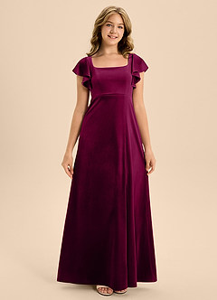 Azazie Bondi Junior Brick Red A-Line Bow Velvet Dress image5