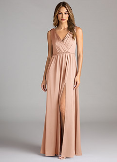 Azazie Tanicia Brautjungfernkleider A-Linie Plissee Stretch-Satin Kleid Roségold image3