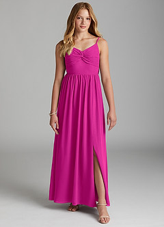 Azazie Zeya Junior Fuchsia A-Line Chiffon Dress image3