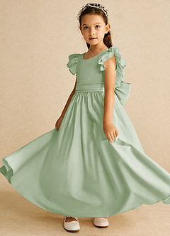 Azazie Piglette Flower Girl Dresses Dusty Sage A-Line Bow Matte Satin Dress image2