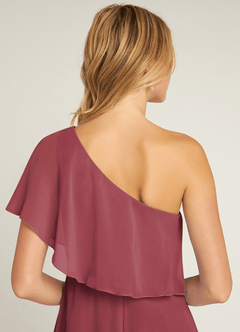 Azazie Lizzy Vestidos de damas de honor Vestido de Merlot de Gasa de Corte en A con Hombro unilateral image3