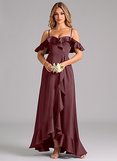 Azazie Lyra Bridesmaid Dresses Sangria A-Line Off the Shoulder Stretch Satin Convertible Dress image5