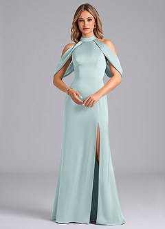 Azazie Bonny Bridesmaid Dresses Mist Mermaid Off the Shoulder Stretch Satin Dress image4