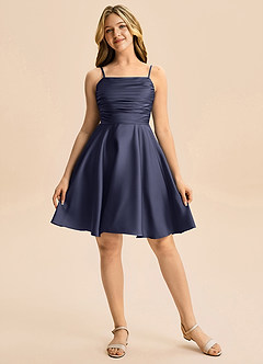 Azazie Miko Junior Stormy A-Line Pleated Stretch Satin Dress image5