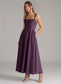 Azazie Shaude Brautjungfernkleider A-Linie Plissee Stretch-Satin Kleid Pflaume image5