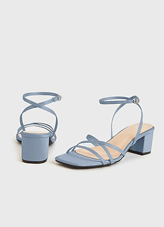 front Matching Color Matte Satin Cross Strips Block Heel Sandals