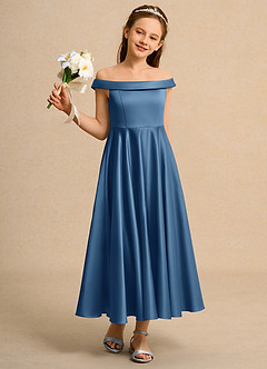 Azazie Teeny Girls Formal Sukienki dla dziewczynek sypiących kwiaty Linia A Pofałdowany Matowy satynowy Długość kostki Sukienka image5