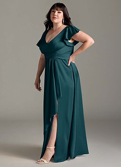 Azazie Omari Bridesmaid Dresses Pine A-Line Stretch Satin Dress image12