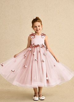 Azazie Atta Flower Girl Dresses Blushing Pink A-Line One Shoulder Tulle Dress image4