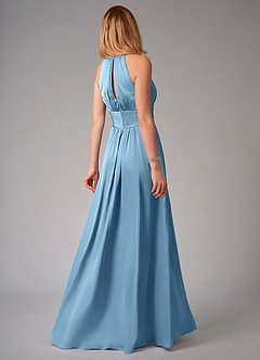 Azazie Bonnie Bridesmaid Dresses Steel Blue A-Line Pleated Stretch Satin Dress image2