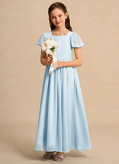 Azazie Lilia Girl Flower Girl Dresses Sky Blue A-Line with Sleeves Chiffon Dress image4