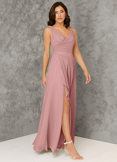 Azazie Kori Bridesmaid Dresses Dusty Rose A-Line Pleated Chiffon Dress image1