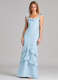 Azazie Marilynn 신부 들러리 드레스 인어 오프 더 숄더 쉬폰 바닥 길이 드레스 image1