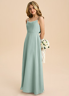 Azazie Shale Junior Agave A-Line Bow Chiffon Dress image1
