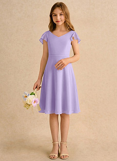 Azazie Narin Girls Formal Flower Girl Dresses Lilac A-Line with Sleeves Chiffon Dress image3