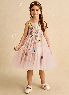 Azazie Osea vestidos de niña de las flores Vestido de Rosa Inglesa de Tul de Princesa con Plisado image1