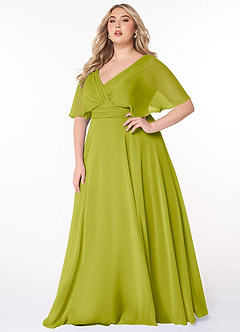 Azazie Pamela Bridesmaid Dresses Lemongrass A-Line V-Neck Pleated Chiffon Dress image6
