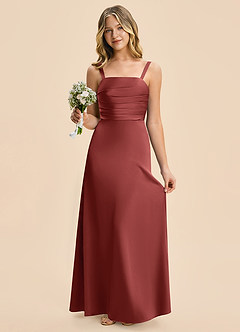 Azazie Astyn Junior Terracotta Sheath Pleated Stretch Satin Dress image6
