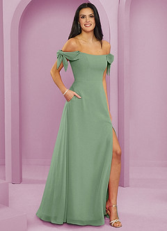 Barbie ♥ Azazie Vestidos de damas de honor Vestido de Matcha de Gasa de Corte en A Convertible con Vestidos sin tirantes image4