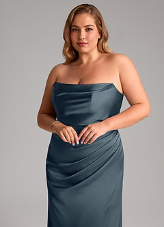 Azazie Leonis Robes de demoiselle d'honneur Robe Sirène Convertible en Satin extensible Plissée Violet Crépusculaire image11