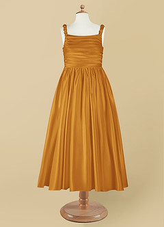 Azazie Cutie Pie Blumenmädchenkleider A-Linie Plissee Matte Satin Kleid Butterscotch image7