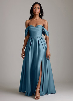 Azazie Loisa Vestidos de damas de honor Vestido de Bermudas de Satén Elástico de Corte en A con Vestidos sin tirantes image7