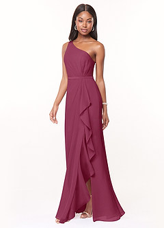 Azazie Liza Vestidos de damas de honor Vestido de Mora de Gasa de Corte Sirena con Hombro unilateral image1