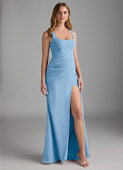 Azazie Mero Bridesmaid Dresses Powder Blue Sheath Pleated Chiffon Dress image1