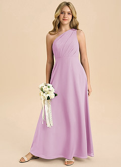 Azazie Phaedra Junior Vestido de Rosa Caramelo de Gasa de Corte en A con Plisado image8