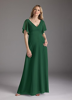 Azazie Alessa Mother of the Bride Dresses Dark Green A-Line V-Neck Pleated Chiffon Dress image3