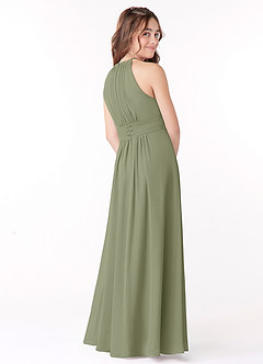 Azazie Bonnie Junior Pistachio A-Line Pleated Chiffon Dress image3