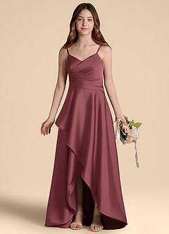 Azazie Prisha Junior Abito A-Line in Raso Elasticizzato Plissettato Merlot image7