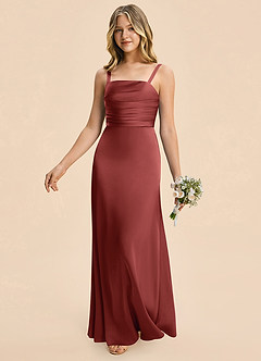 Azazie Astyn Junior Terracotta Sheath Pleated Stretch Satin Dress image5
