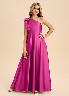 Azazie Penguin Junior Abito A-Line in Raso Elasticizzato Fiocco Fucsia image3