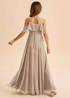 Azazie Tessabelle Junior Taupe A-Line Off the Shoulder Chiffon Dress image2
