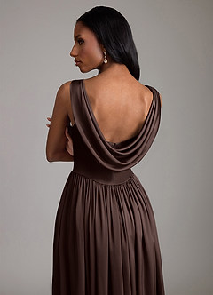 Azazie Novi Bridesmaid Dresses Ganache A-Line with Pockets Stretch Satin Dress image4
