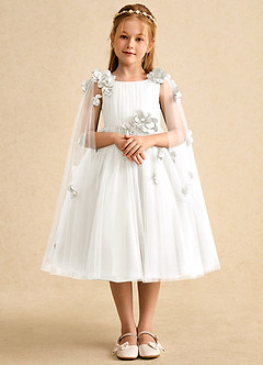 Azazie Staria Flower Girl Dresses Ivory Ball-Gown Ruched Tulle Dress image1