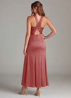 Azazie Rue 신부 들러리 드레스 인어 주름진 스트레치 새틴 발목 길이 드레스 image6