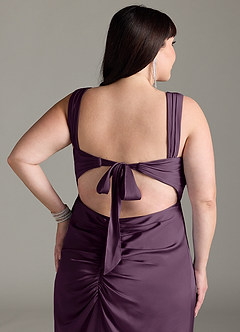 Azazie Jesaphine Bridesmaid Dresses Plum Sheath Bow Stretch Satin Dress image13