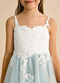 Azazie Coraline Sukienki dla dziewczynek sypiących kwiaty Linia A Koronka Sznurówka Długość kostki Sukienka image6