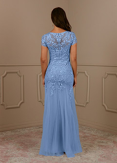 Azazie Laurie vestidos de madre de la novia Vestido de Azul Acero de Tul de Sirena con Scoop Lentejuelas image6
