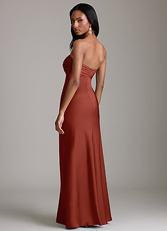 Azazie Saylor Vestidos de damas de honor Vestido de Terracota de Satén Elástico de Corte Sirena con Sin tirantes image5