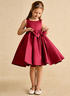 Azazie Jessie vestidos de niña de las flores Vestido de Escarlata de Satin Mate de Corte En A con Lazo image5