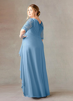 Azazie Dionysus vestidos de madre de la novia Vestido de Azul Acero de Gasa de Corte En A con Encaje cuello barco image9