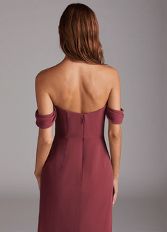 Azazie Saige Brautjungfernkleider Wandelbar A-Linie Schulterfrei Chiffon Kleid Merlot image6